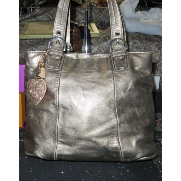 Coach Soho Metallic Gold Bronze Leather Pleated Carryall Handbag - Picture 1 of 12